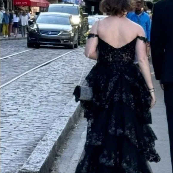 Sherri Hill Black Lace Prom Dress - Picture 2 of 6